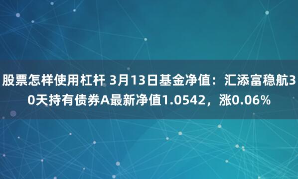 股票怎样使用杠杆 3月13日基金净值：汇添富稳航30天持有债券A最新净值1.0542，涨0.06%