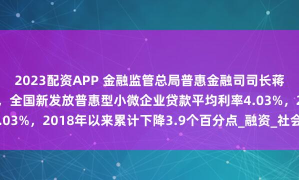 2023配资APP 金融监管总局普惠金融司司长蒋平：2025年前两个月，全国新发放普惠型小微企业贷款平均利率4.03%，2018年以来累计下降3.9个百分点_融资_社会信用体系_工作