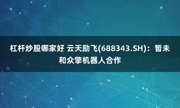 杠杆炒股哪家好 云天励飞(688343.SH)：暂未和众擎机器人合作