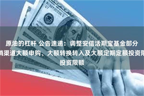 原油的杠杆 公告速递：调整安信活期宝基金部分代销渠道大额申购、大额转换转入及大额定期定额投资限额